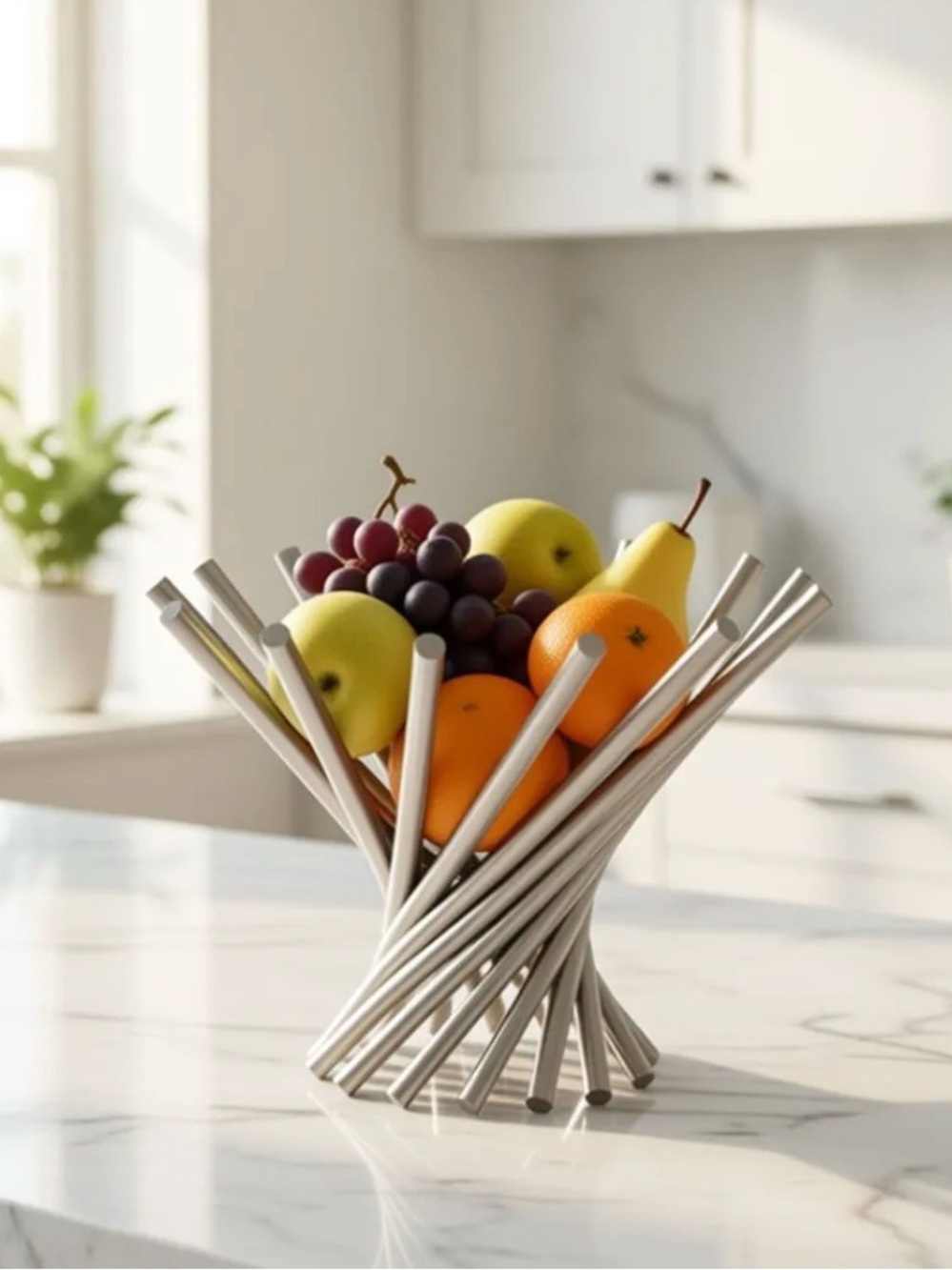 Contemporary Silver Fruit Bowl - Modern Twist Design